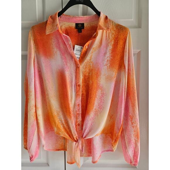 NWT JM Collection Petite Dye Dreams Tie-Front Blouse PXL Tangerine - Picture 15 of 15